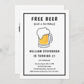 無料おもしろいビールジョークシンプルマン21歳の誕生日 招待状 (正面/裏面)