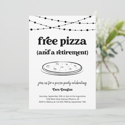 無料おもしろいピザと退職パーティの招待状 招待状 (スタンド正面)