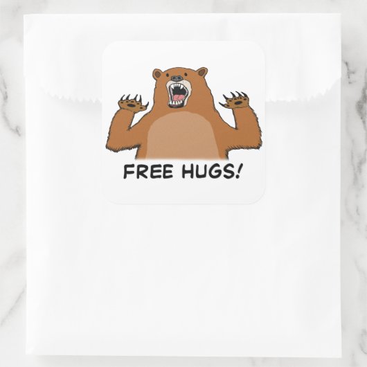 無料おもしろいベアハグ スクエアシール (バッグ)