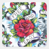 無料と簡単水色バラタトゥーアート。 スクエアシール (正面)