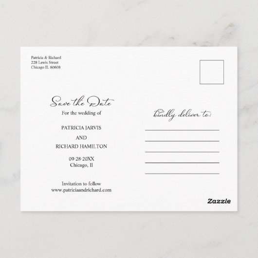 無料のケーキおもしろい結婚式の日付を保存する非写真 ポストカード (裏面)