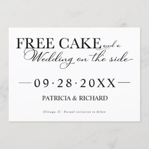 無料のケーキおもしろい結婚式の日付を保存する非写真 招待状