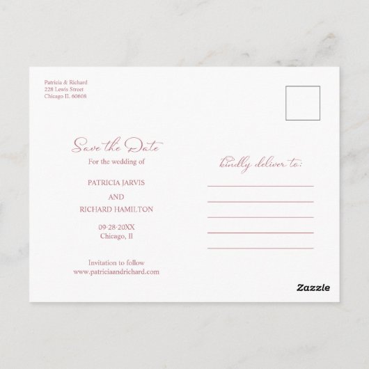 無料のケーキおもしろい結婚式の日付を保存フルフォト ポストカード (裏面)