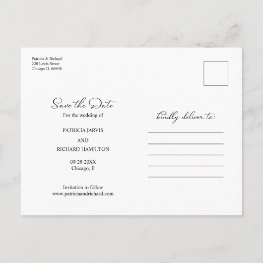 無料のケーキおもしろい結婚式の日付を保存フルフォト ポストカード (裏面)