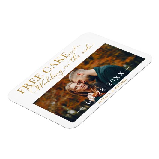 無料のケーキおもしろい結婚式の日付写真を保存 マグネット (左側)
