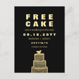 無料のケーキとウィットに富んだ面白い結婚式の招待状「Save The Date」 案内ポストカード