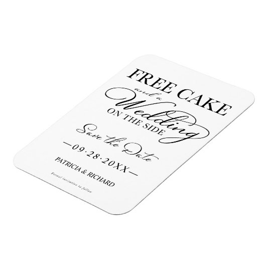 無料のケーキと結婚サイドのAの日付を保存 マグネット (左側)