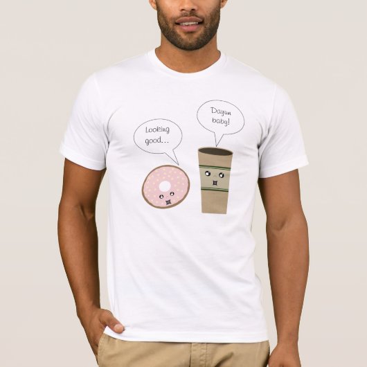 無料のコーヒーとドーナツのメンズシャツ Tシャツ (正面)