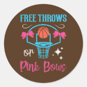 無料のスローまたはピンクの弓の妊娠シャワー ラウンドシール (正面)