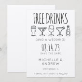 無料のドリンクと結婚式のご案内 招待状 (正面/裏面)