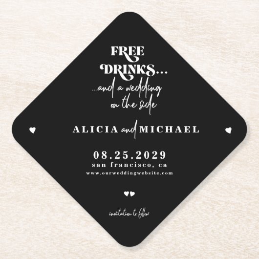 無料のドリンクのウェディングは日付パップを保存する ペーパーコースター (正面)