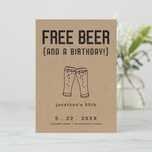 無料のビールおもしろい誕生日日付カードを保存 招待状 (スタンド正面)