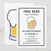 無料のビールが笑える簡単なジョーク　21歳の誕生日 招待状 (正面/裏面)