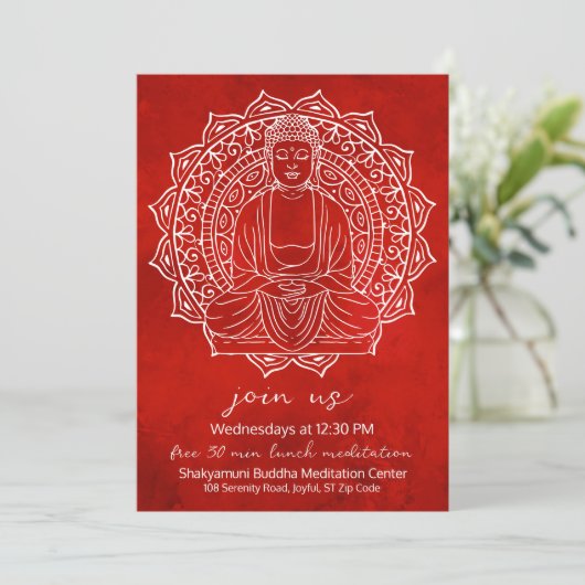 無料のランチ瞑想 シャカムニ仏 赤 招待状 (スタンド正面)