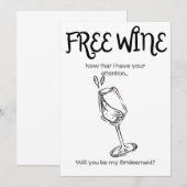 無料のワイン - 花嫁の伴娘へのお願い サンキューカード (正面/裏面)