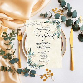 無料の予算で作るユーカリとゴールドの結婚式 招待状