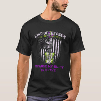 無料の土地の私のパパはミリットアップ勇敢パープル Tシャツ