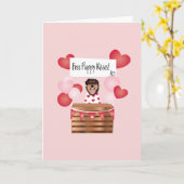 無料の子犬のキス バレンタイン 犬 赤いカード カード (黄色い花)