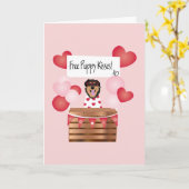 無料の子犬のキス バレンタイン 犬 赤 カード (黄色い花)