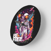 無料の宇宙飛行士デザイン ラウンド壁時計 (傾斜)