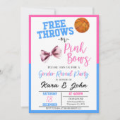 無料の投げまたはピンクの弓バスケットボールジェンダーの明け 招待状 (正面)
