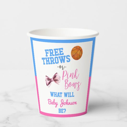 無料の投げまたはピンクの弓バスケットボールジェンダーの明け 紙コップ (正面)