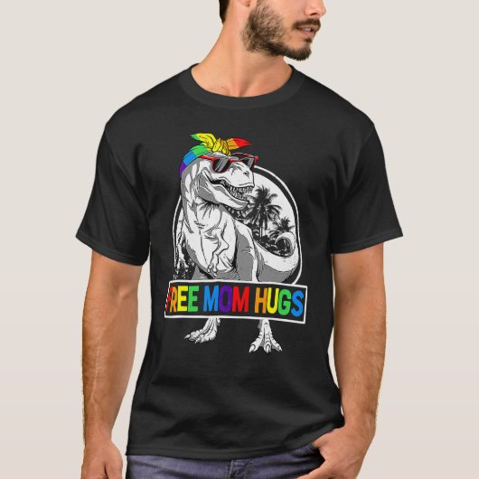 無料の母ハグマサウルス恐竜レックス同盟レインボー Tシャツ (正面)