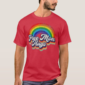 無料の母ハグレインボーハートLGBTフラグLGBTプライドM Tシャツ