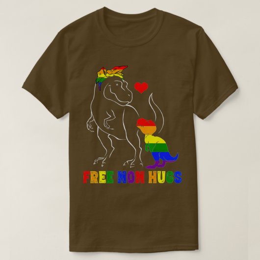 無料の母ハグLGB母ママサウルス虹ギフト Tシャツ (デザイン正面)
