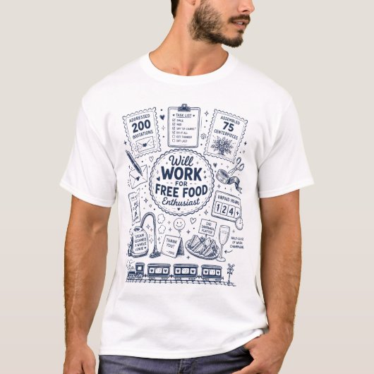 無料の食べ物のために働きますフード好き Tシャツ (正面)