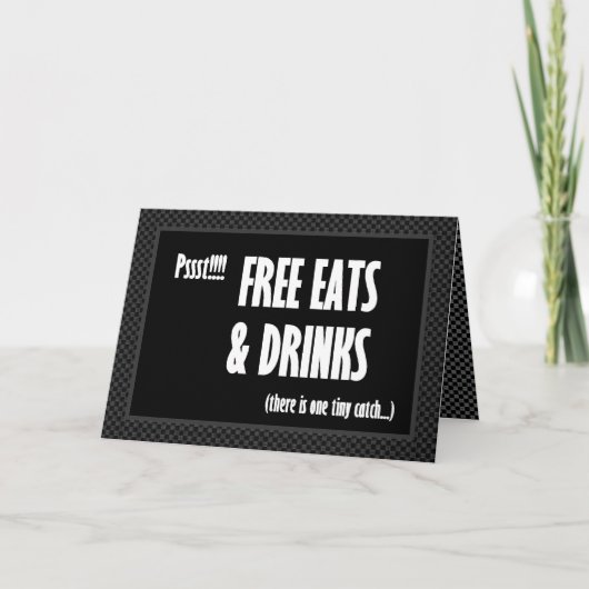 無料の食事と飲み物付き！おもしろい披露宴の招待状 招待状 (正面)