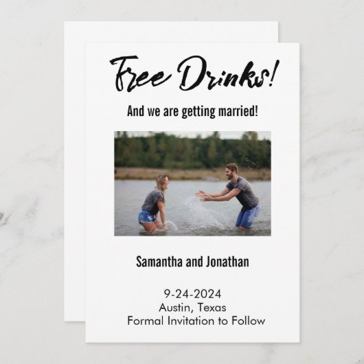 無料の飲み物があなたを待っています! 日程を確保しよう 招待状 (正面/裏面)