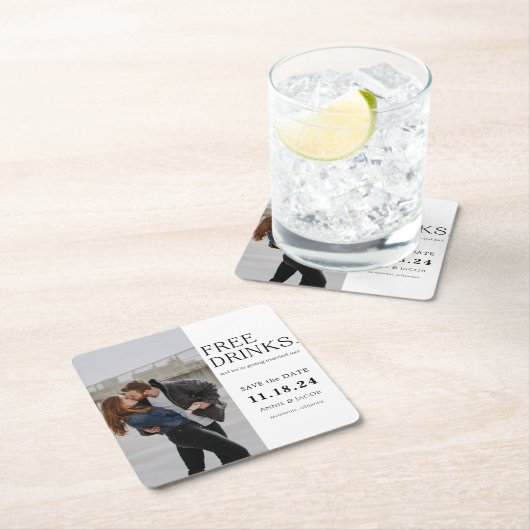 無料の飲み物が日付を節約 スクエアペーパーコースター (インサイチュ)