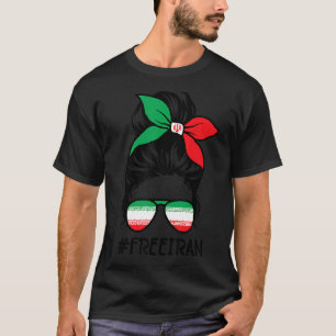 無料イラン女性生命の自由Messy Bunイラン国旗 Tシャツ