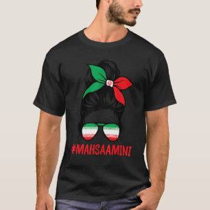 無料イラン女性生命の自由Messy Bunイラン国旗 Tシャツ