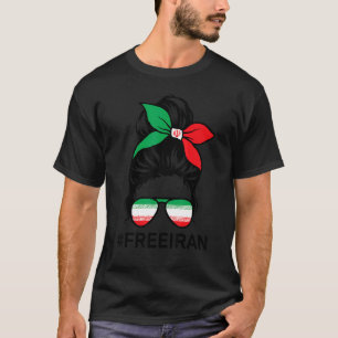 無料イラン女性生命の自由Messy Bunイラン国旗 Tシャツ