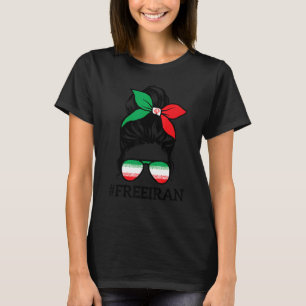 無料イラン女性生命の自由Messy Bunイラン国旗 Tシャツ