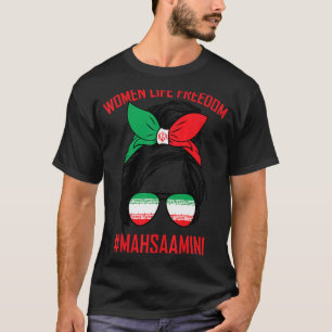 無料イラン女性生命の自由Messy Bunイラン国旗 Tシャツ