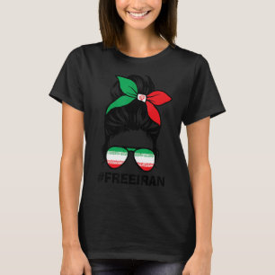 無料イラン女性生命の自由Messy Bunイラン国旗 Tシャツ