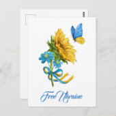 無料ウクライナサンフラワー&バタフライポストカード ポストカード (正面/裏面)