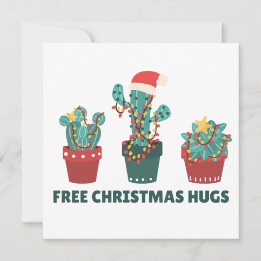 無料クリスマスハグおもしろいサボテン植物 招待状 (正面)