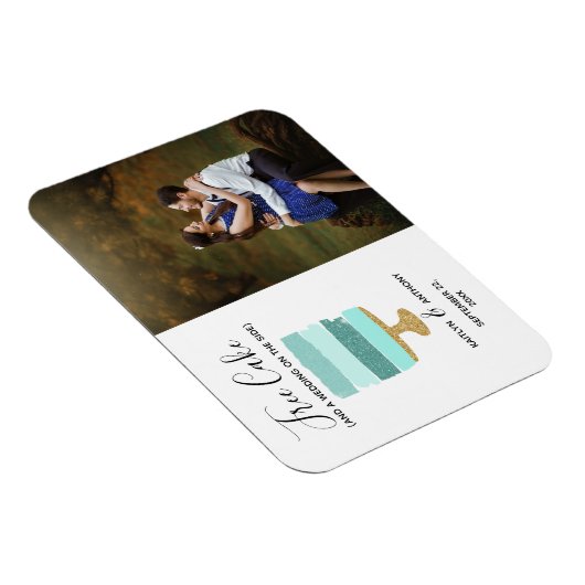 無料ケーキおもしろい写真モダン結婚式の日付保存 マグネット (右側)