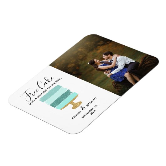 無料ケーキおもしろい写真モダン結婚式の日付保存 マグネット (左側)