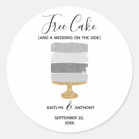 無料ケーキおもしろい写真モダン結婚式の日付保存 ラウンドシール (正面)