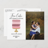 無料ケーキおもしろい写真モダン結婚式の日付保存 案内ポストカード (正面/裏面)