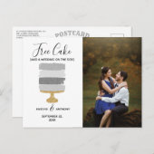 無料ケーキおもしろい写真モダン結婚式の日付保存 案内ポストカード (正面/裏面)