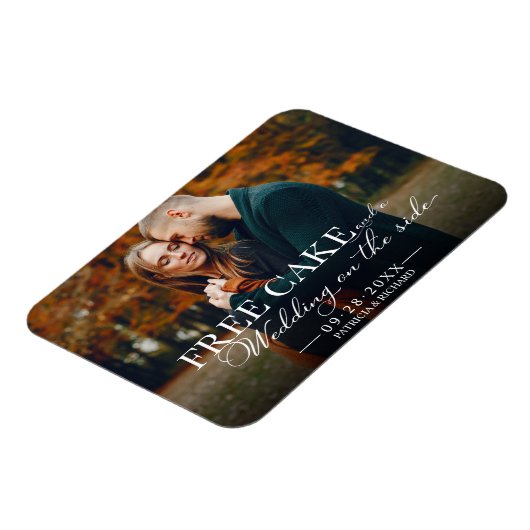 無料ケーキおもしろい結婚式の日付写真マグネットを保存 マグネット (左側)