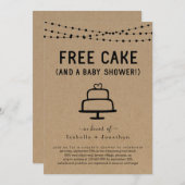 無料ケーキと赤ちゃんシャワーカップル男女兼用 招待状 (正面/裏面)