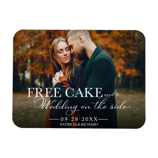 無料ケーキの面白い結婚式の案内状フォトマグネット マグネット (横)