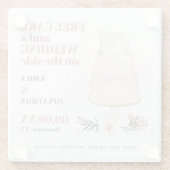 無料ケーキ結婚のサイドピンクおもしろい日付を保存 ガラスコースター (裏面)